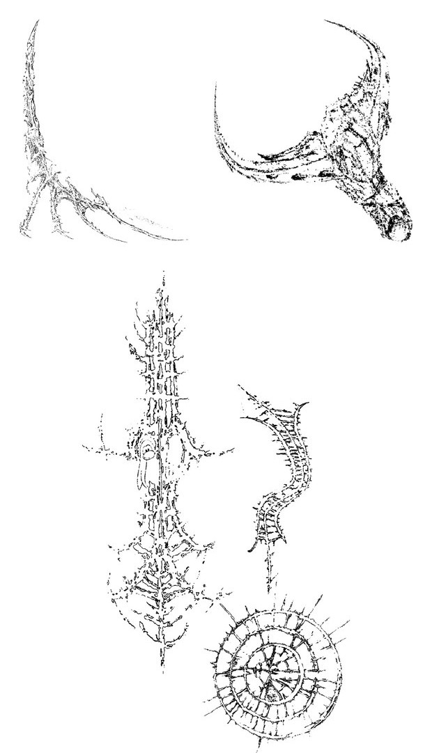 Barbed totem centrepiece with a thorn claw and horned skull